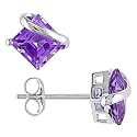 10K White Gold Amethyst Square Earrings