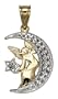 14k Yellow Gold and Rhodium Diamond-cut Faux Moon w/ Angel Charm