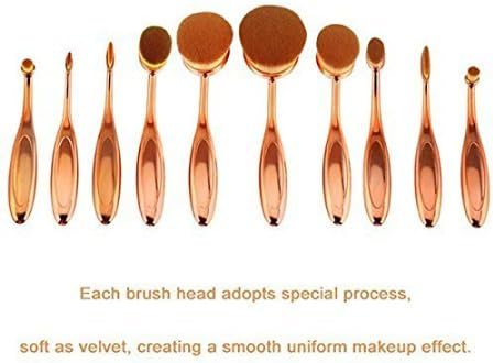QIHUI 10 PCS Oval Makeup Brush Set Professional Foundation Concealer Blending Blush Liquid Powder Cream Cosmetics Brushes, Toothbrush Curve Makeup Tools for Face and Eyes