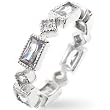 .925 Sterling Silver Rhodium Eternity Band Featuring Princess Cut CZ and Baguette Cut CZ - Size: 5-10