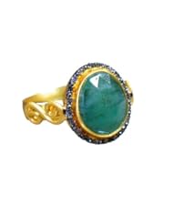 4.20 ctw Natural Green Emerald and 0.23 ctw Diamond Stud Pave Ring in 18K Yellow Gold and Sterling Silver