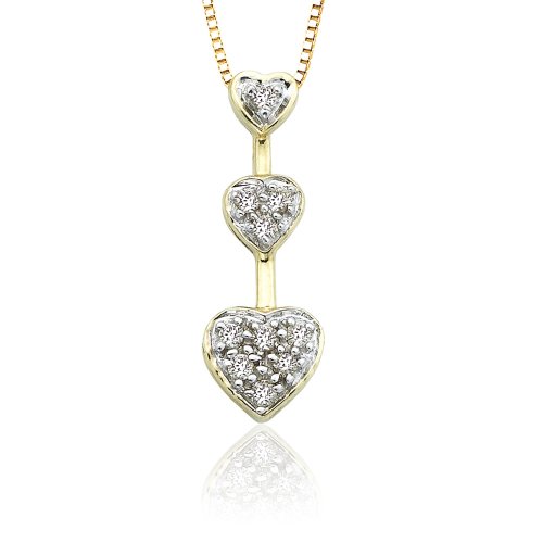 10k Yellow Gold Diamond Triple Heart Pendant (1/10 cttw, J-K Color, I2-I3 Clarity)