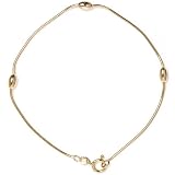 18kt Gold Over Sterling Silver Snake Chain Anklet W/ Oval Beads 9in