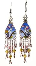 Hand-painted Bird Earrings, Chandelier-style Beaded Earrings
