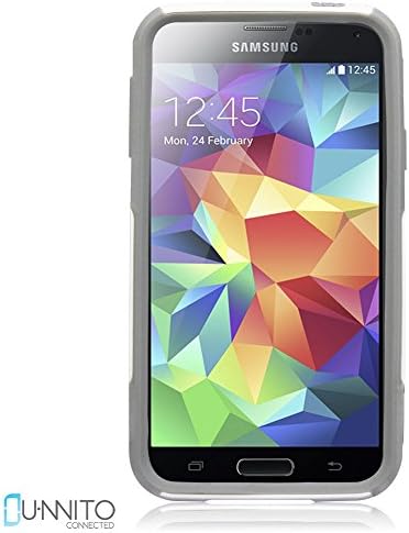Galaxy S5 Case, UnnitoTM [Dual Layer] *1 Year Warranty* Case Protective [Custom] Commuter Protection Cover Galaxy SV (Grey / White - Chevron Grey Lavender)