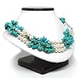 HinsonGayle Triple Strand Turquoise and Cultured Pearl Torsade Necklace (Sterling Silver)