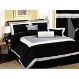 Queen Size Bedding-7 Pieces Solid Black, Grey, and White Polysilk Comforter Set Bed-in-a-bag