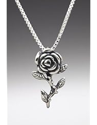 Sterling Silver Rose Stem Pendant Charm Necklace with 18" Chain
