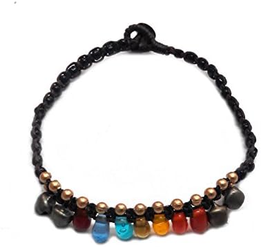 Colourful Glass Drop Shape Beads Bells Handmade Anklets Cotton Cord Boho (AC10042)