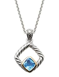 Designer Sterling Silver and 14k Gold Necklace with Genuine Blue Topaz