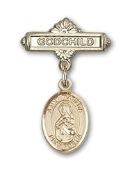 14K Gold Baby Badge with St. Matilda Charm and Godchild Badge Pin