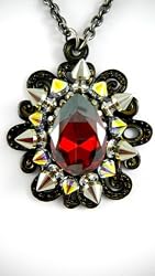 Rocker Jewelry Red Magma Crystal Drop Pendant Crystal Spikes