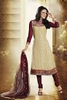 Maroon/Tussar Embroidered Georgette Suit with Dupatta-SHW6010