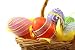 Cane Basket with Colorful Easter Eggs over White Background - 36