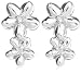 WHITE ICE Sterling Silver DE157 Womens Diamond Double Flower Stud Earrings