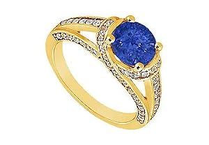 Sapphire and Diamond Engagement Ring 14K Yellow Gold - 1.00 CT TGW