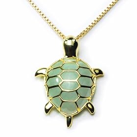 Gold Overlay Sterling Silver Green Chinese Jade Turtle Pendant