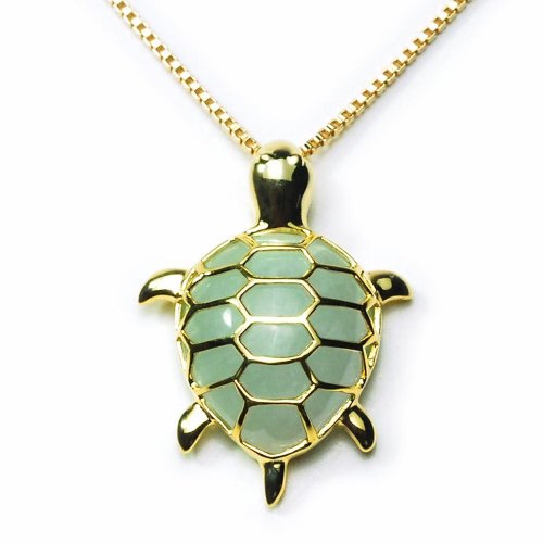 Gold Plated Sterling Silver Green Chinese Jade Turtle Pendant