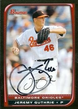 Jeremy Guthrie Autographed/Hand Signed baseball card (Baltimore Orioles) 2008 Bowman #171