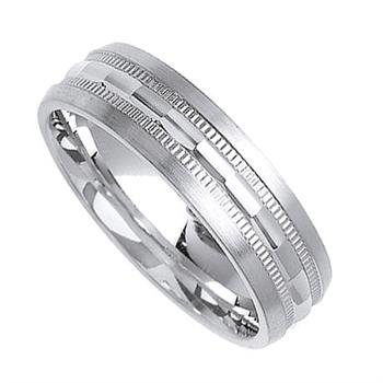 Milgrain Diamond-Cut Wedding Band in 18k White Gold (6.5 mm)