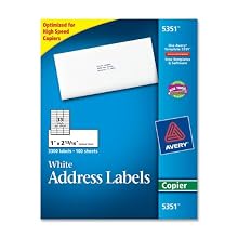 Avery 5351 Self-adhesive address labels for copiers, white, 1 x 2-13/16, 3300/box