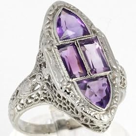 14K White Gold Amethyst Ring - OldCities Edwardian Jewelry by