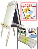 Beka Adjustable Double Sided Easel and Supplies Combo #3, Magnetic and Chalkboard Surfaces, Top Paper Holder, Wood Trays