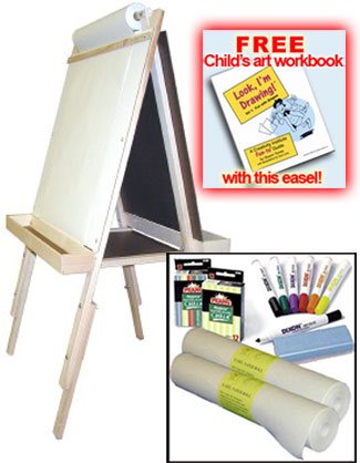 Childrens Toyshop  Toys : Beka Adjustable Double Sided Easel-and-Supplies Combo #2, Marker Board and Chalkboard Surfaces, Top Paper Holder, Wood Trays