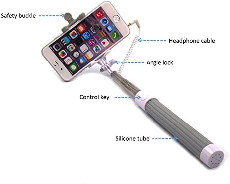 AccFun (Headphone Cable) Foldable Mini Monopod Handheld Self Portrait, Extendable Cable Control Self-portrait, Monopod Pole with Headphone Cable, Plastic Mirror for iPhone, Samsung and other system over IOS 6.0 and Android 4.2.2 Smartphones (Gray)