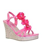 Womens Strappy Cork Wedge Satin Flower Sandals