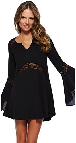 Fashion Summer Women Beach Dress, Sexy Hawaiian Dresses Beachwear , Casual Bell Sleeve Beach Tunic Beach Output (Black)