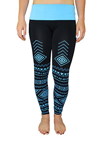 Crush Women's Aztec Printed Leggings Seamless Skinny Neon S / M - Turquoise