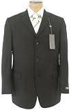 Kenneth Cole - Kenneth Cole Mens Single Breasted 3 Button Black Pinstripe Wool Suit - Size 48R