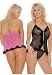 2Pc Mesh Babydoll With Sequined Lace Trim, Includes G-String (Black;One Size)