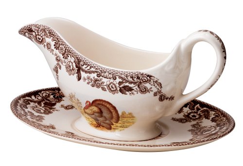 Spode Woodland - Turkey Turkey Sauce Boat & Stand