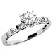 Cheap 14K White Gold Engagement Ring 1.2ctw CZ Cubic Zirconia Round Solitaire W/ Baguette Accents Ring On Sale