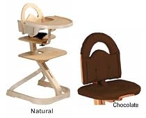 Svan High Chairs from Scandinavian Child with Infant Kit and Cushion, Chocolate Cushion with Natural Wood
