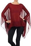 Kiwi Co. Solid Sheer Chiffon Caftan Poncho Tunic Top Burgundy One Size
