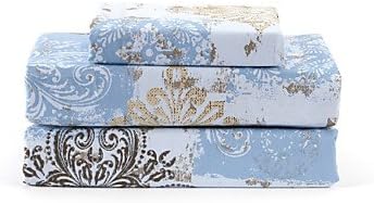 G&amp;ZZ Sheet Set,4-Piece Microfiber Retro Floral Blue with 12" Pocket Depth , Full