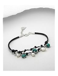 Black Leather Turquoise Bracelet In 92.5 Sterling Silver
