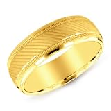 14K Yellow Gold Satin Ridged Center Ladies Wedding Band