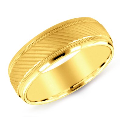 14K Yellow Gold Satin Ridged Center Men's Wedding Band