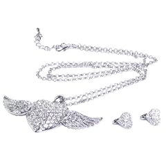 Image - Damen Set, 3er Set, Kette, Ohrringe, Strass, Farbe Kristall-Wei�-Silber, Flying Heart, Wings, Engelsfl�gel