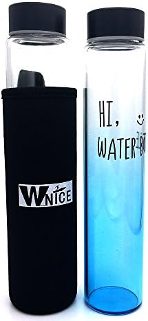 Wnice - Borosilicate Glass Water Bottle, With Unique Stylish And High Quality Design, Gradient Paint Bottle (Blue)