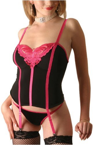 ロマンスバタフライガーター付ビスチェ＆ショーツブラック　　B0219BK