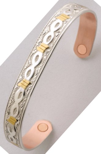 Sabona 54960 Silver with Gold Barb Magnetic Bracelet, Medium