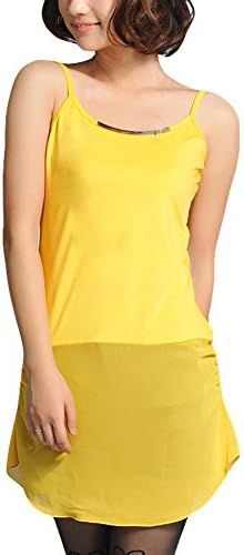 Parabuy Women's Metal Buckle Scoop Neck Chiffon Split Joints Long Cami, Yellow, One Size