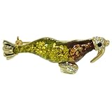 Gold Plated And Green Walrus Animal Pin Brooch