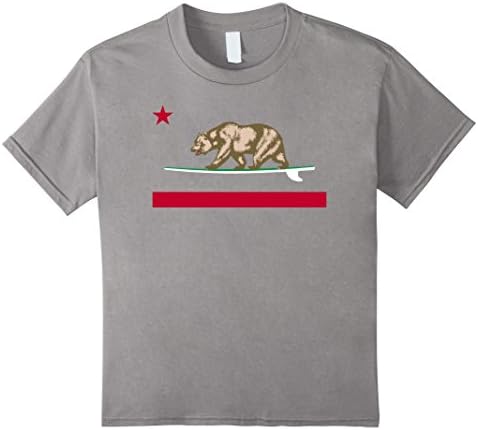 Kids California State Flag Surfing Bear Shirt | Fun Republic Tee 8 Slate
