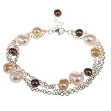 Handmade Brown & White Freshwater Pearl Bracelet With Sterling Silver